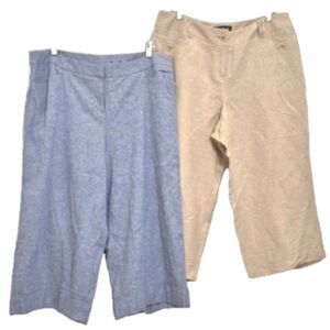 SoldLane Bryant Pant Bundle 14 Capri Crop Blue Tan Linen Blend Beach Lightweight